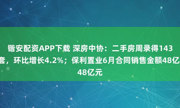 锴安配资APP下载 深房中协：二手房周录得1436套，环比增长4.2%；保利置业6月合同销售金额48亿元